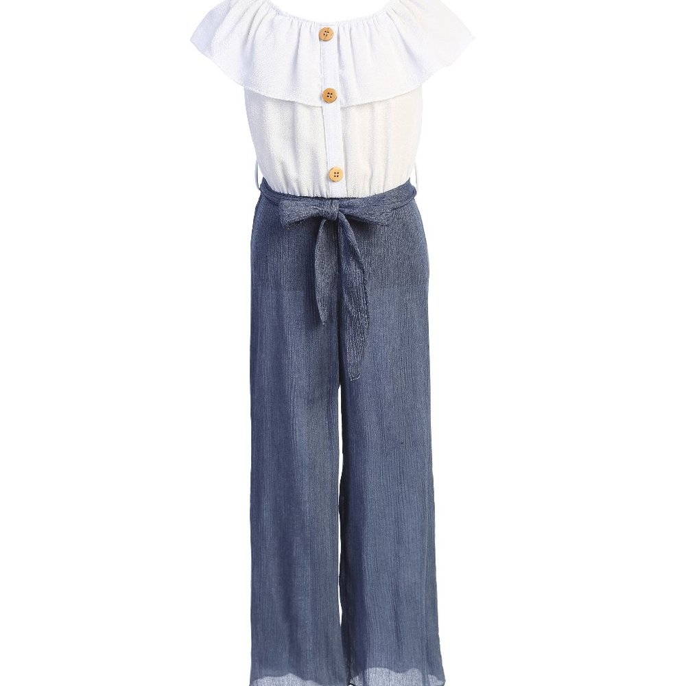 Little girl Toddler Cold Shoulder Chiffon Wide Leg Pants Summer Romper Jumpsuit